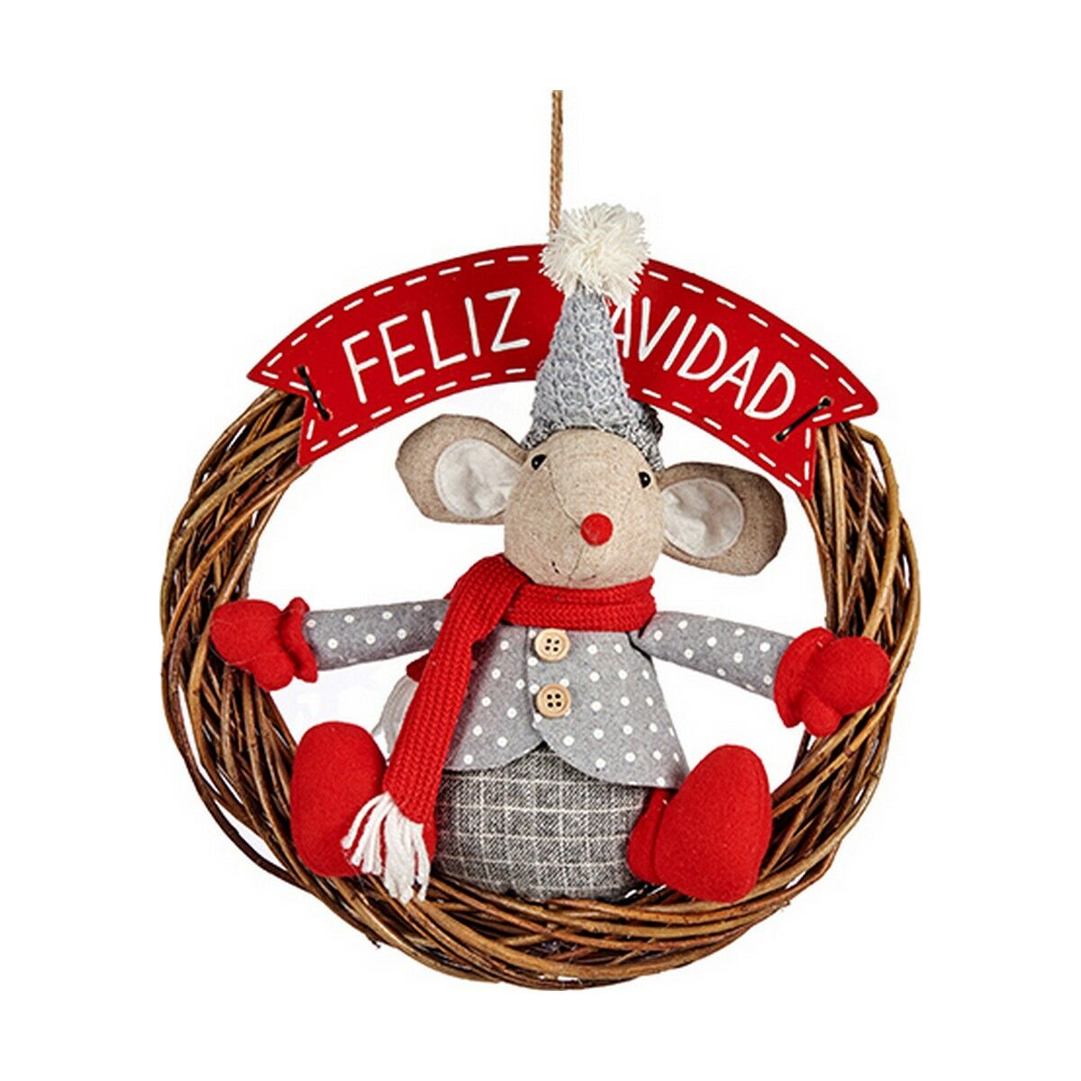 Christmas bauble Mouse 33 x 12 x 33 cm Red Grey White Cream