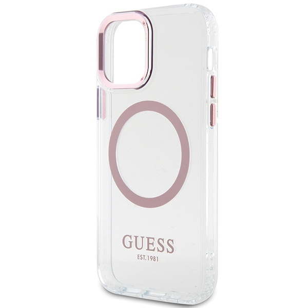 Guess GUHMP12MHTRMP Apple iPhone 12/12 Pro pink hard case Metal Outline Magsafe