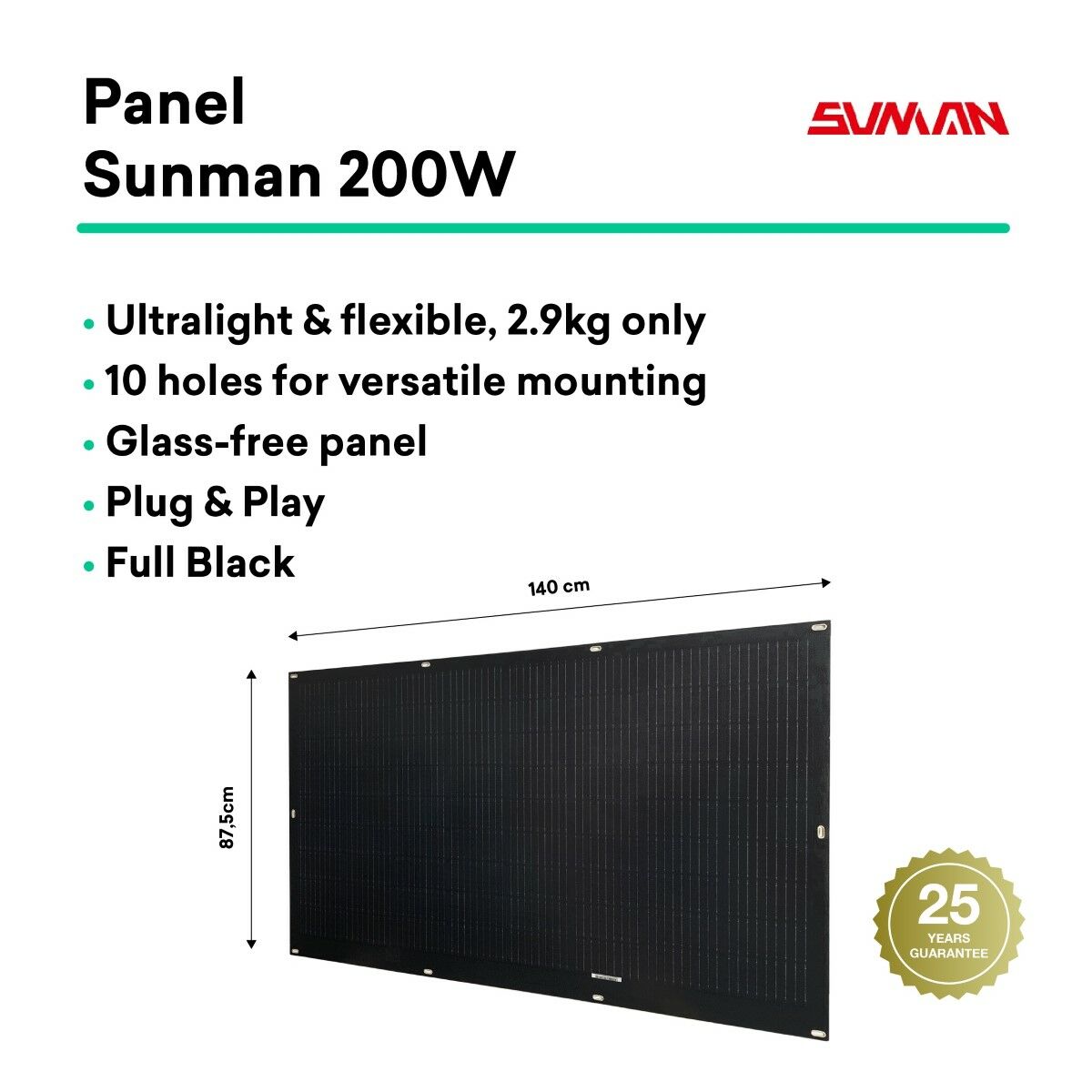 Self-installable Solar Kit Flex Full Black 800W x4 ultralight and flexible solar panels. Recommended use for balcony.