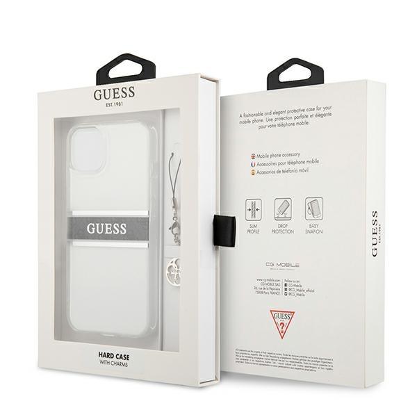 Guess GUHCP13SKB4GGR Apple iPhone 13 mini Transparent hardcase 4G Grey Strap Charm