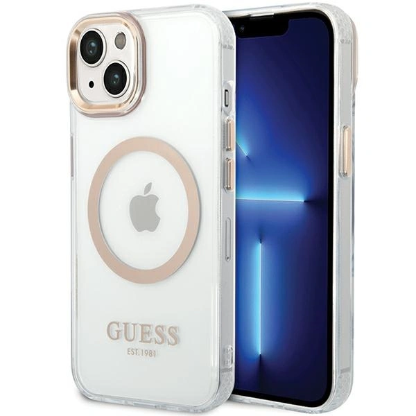 Guess GUHMP15MHTRMD Apple iPhone 15 Plus / 14 Plus hardcase Metal Outline Magsafe gold