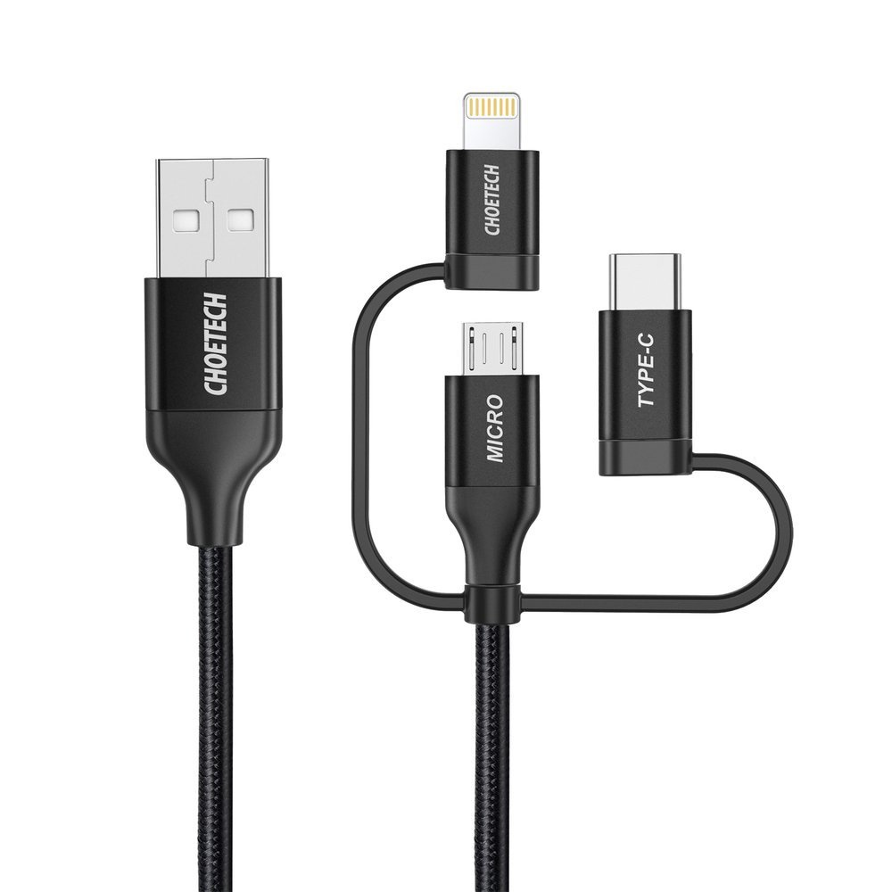 Choetech IP0030-BK 3in1 USB-A/MFI Lightning - USB-C - microUSB Cable 1,2 m black