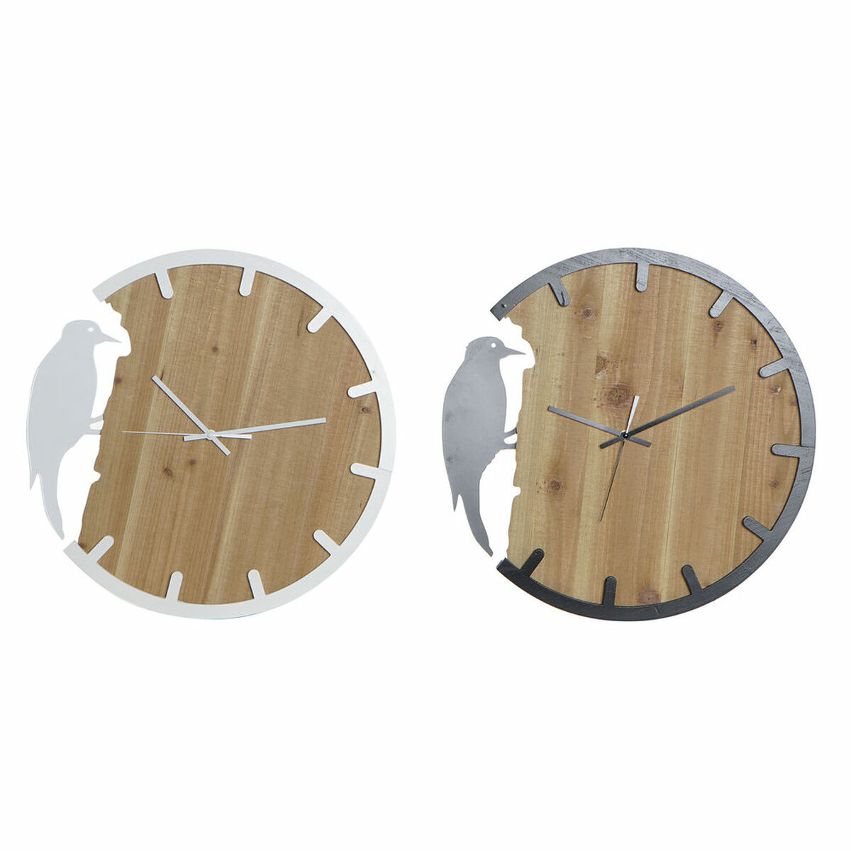 Zegar Ścienny DKD Home Decor Czarny Brązowy Biały Żelazo Vták 50 x 4 x 50 cm Drewno MDF (2 Sztuk)