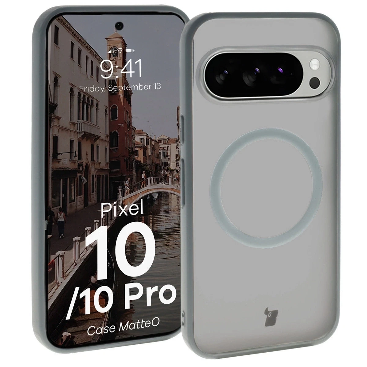 Etui z pierścieniem magnetycznym Bizon Case MatteO do Pixel 10 / 10 Pro przydymione-szare