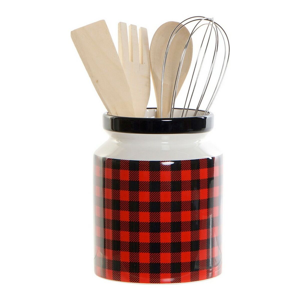 Pot for Kitchen Utensils DKD Home Decor 11,5 x 11,5 x 26 cm Black Stainless steel Pinewood Dolomite (5 Units)