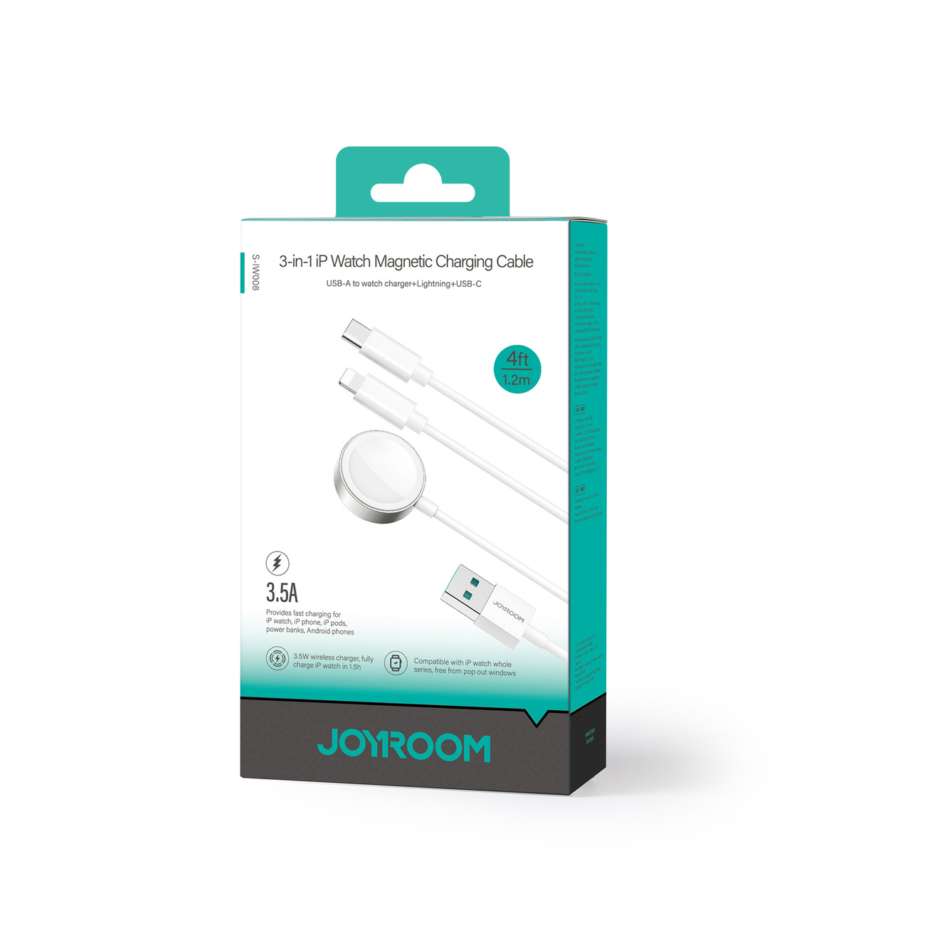 Joyroom S-IW008 3in1 cable USB-A / magnetic charger, USB-C, Lightning 1.2m white