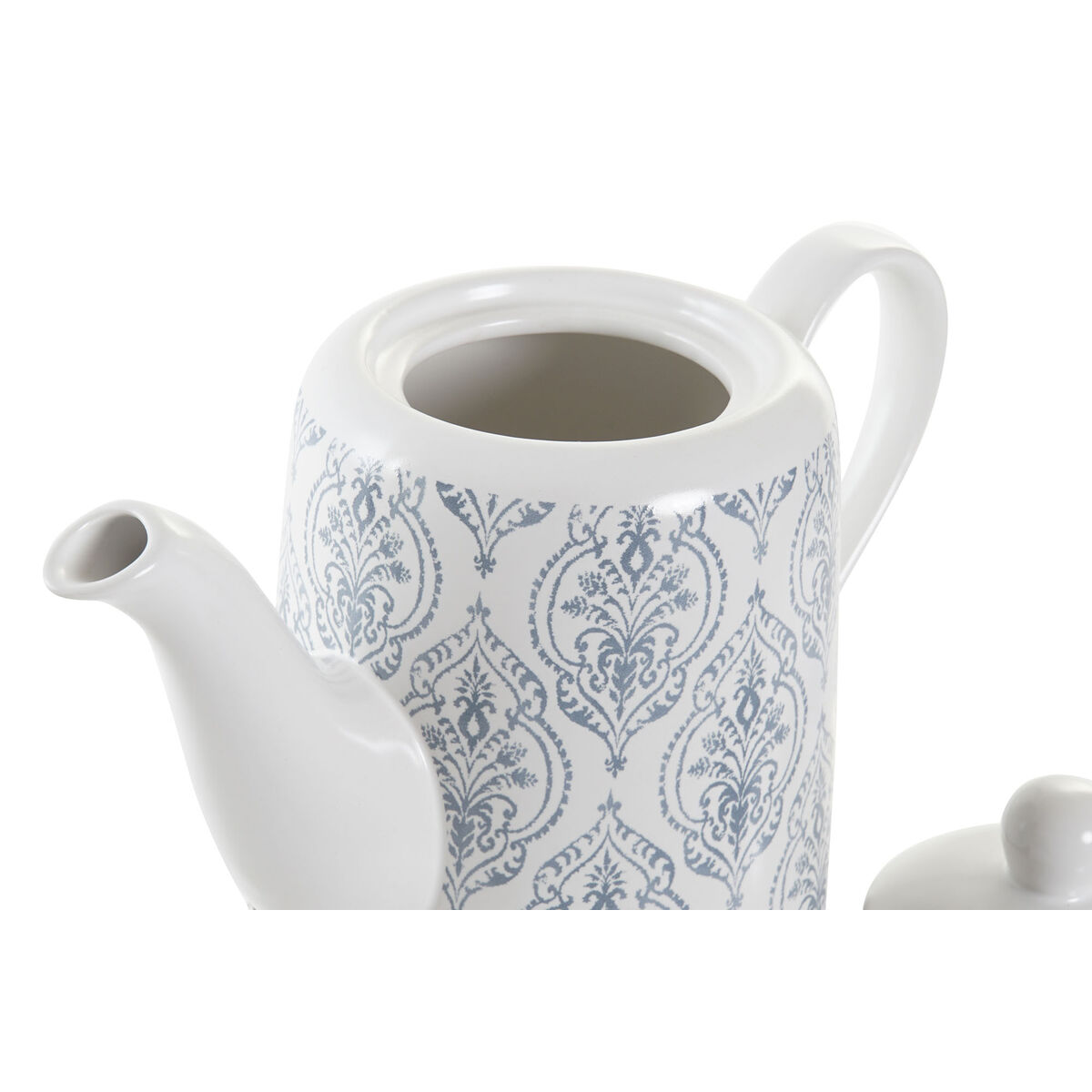 Teapot DKD Home Decor Blue Brown Rubber wood White Stoneware