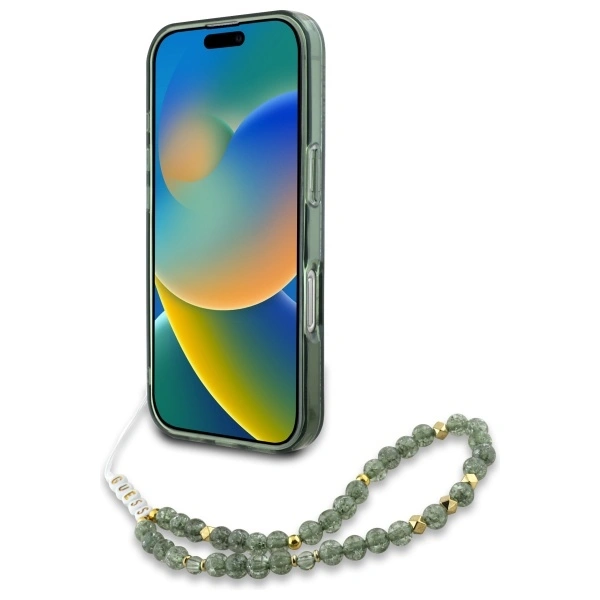 Guess GUHMP16XHCPOFPA Apple iPhone 16 Pro Max hardcase IML Flowers Allover Electro With Pearl Strap MagSafe green