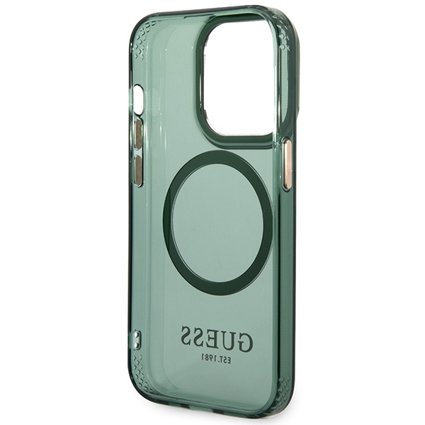 Guess GUHMP14XHTCMA Apple iPhone 14 Pro Max khaki hard case Gold Outline Translucent MagSafe