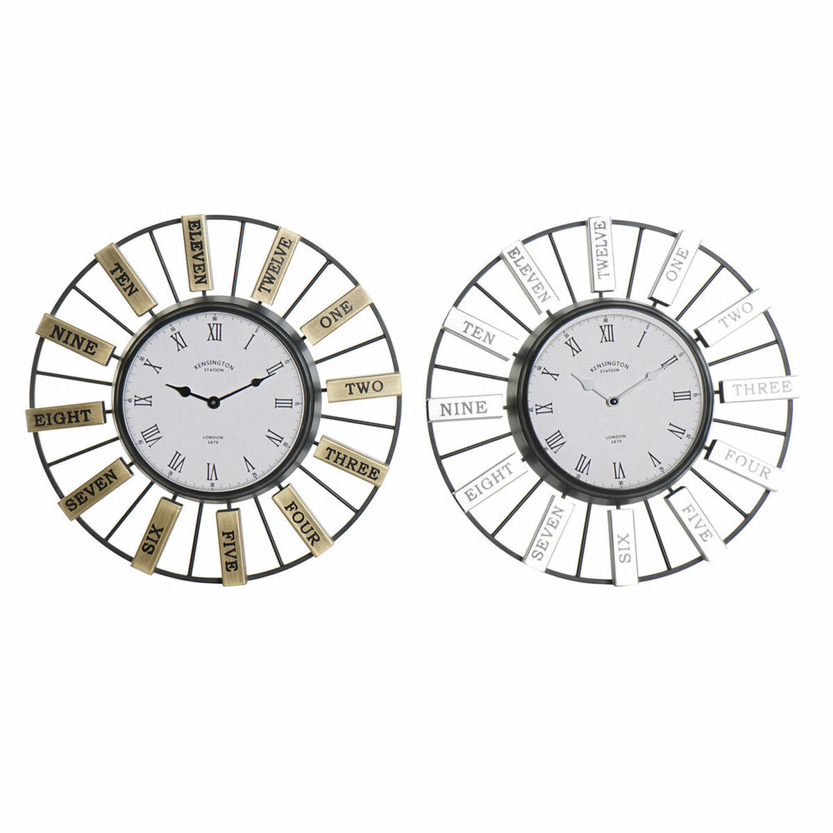 Wall Clock DKD Home Decor 40 x 6,4 x 40 cm Crystal Silver Golden Iron (2 Units)