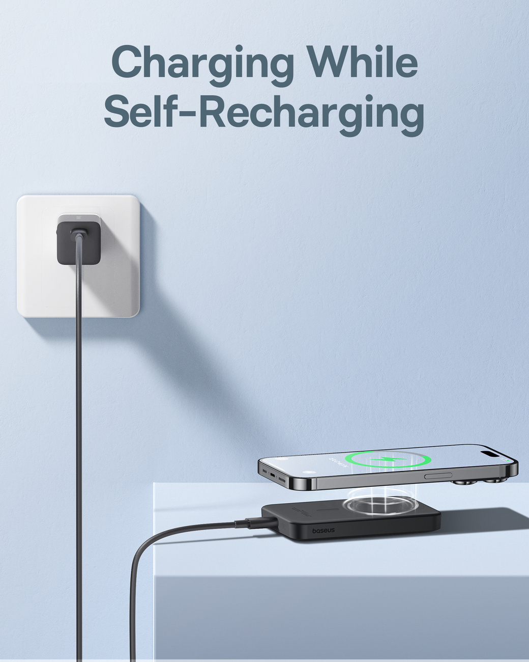 Baseus powerbank 5000mAh 20W with inductive charging + USB-C cable (20V/3A) black