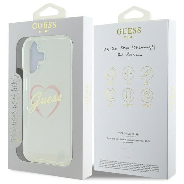 Etui Guess do Apple iPhone 16 plus hardcase IML Heart przeźroczysty