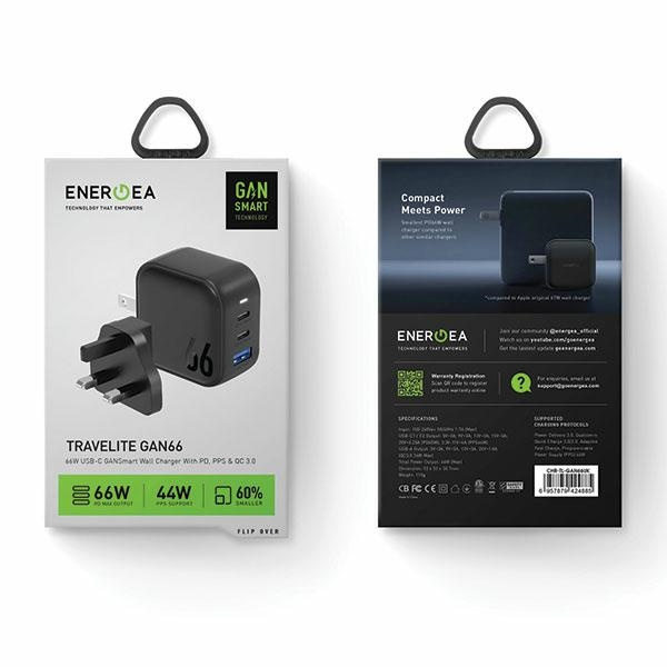 ENERGEA US+EU Travelite GAN66 USB-A, 2xUSB-C, PD, PPS, QC 3.0, 66W black wall charger