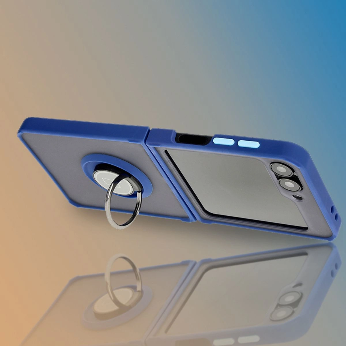 Bizon Case Hybrid Ring Samsung Galaxy Z Flip6 smoky with a navy blue frame