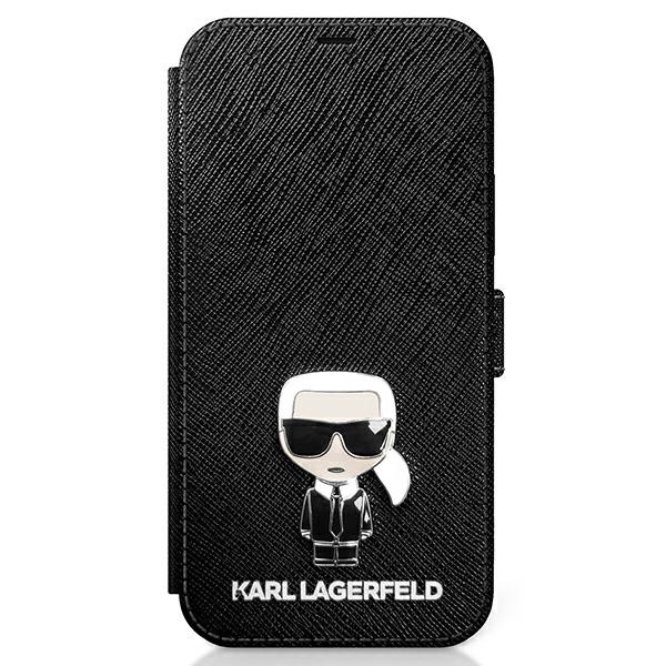 Karl Lagerfeld KLFLBKP12SIKMSBK Apple iPhone 12 mini black book Saffiano Ikonik Metal