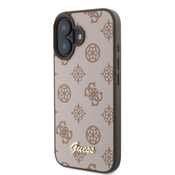 Case Guess GUHMP16SPGPYSW Apple iPhone 16 hardcase Peony Script MagSafe brown