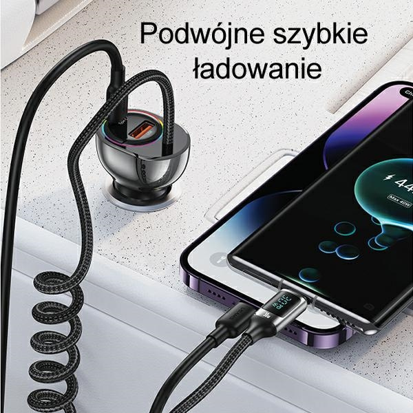 USAMS US-CC192 car charger 1xUSB-A 18W+1xUSB-C 30W + cable USB-C 30W PD+QC Fast Charge black