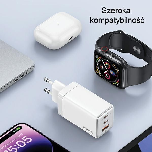 USAMS CC180TC04 wall charger 2xUSB-C+1xUSB-A 65W GaN PD+QC Fast Charging Sandru Series gradient blue (US-CC180) 