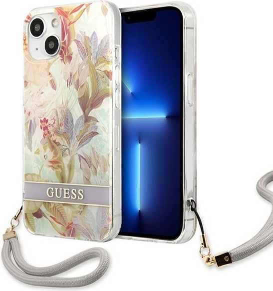 Guess GUHCP13SHFLSU Apple iPhone 13 mini purple hardcase Flower Strap