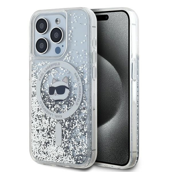Karl Lagerfeld KLHMP15LLGCHSGH Apple iPhone 15 Pro hardcase Liquid Glitter Choupette Head Magsafe transparent