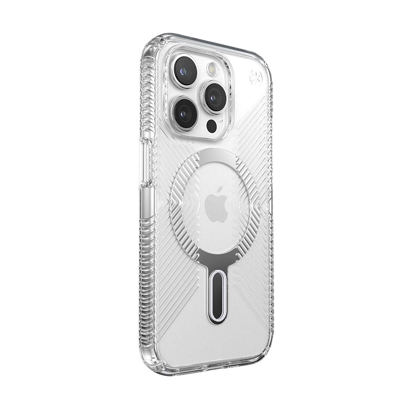Speck Presidio Perfect-Clear Grip ClickLock MagSafe Apple iPhone 15 Pro (Clear/Chrome Finish/Serene Silver)