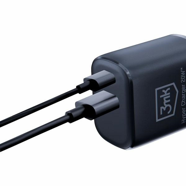 3MK wall charger Hyper Charger USB-A, USB-C 20W PD QC black