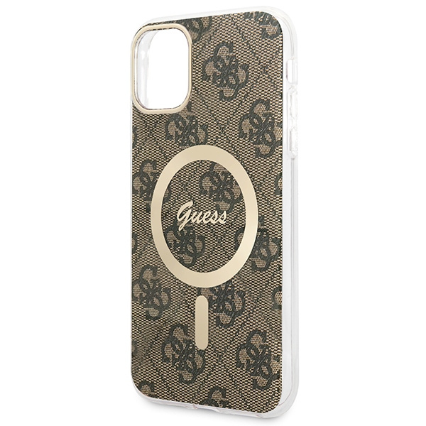 Guess GUBPN61H4EACSW Case + Wireless Charger Apple iPhone 11 brown hard case 4G Print MagSafe