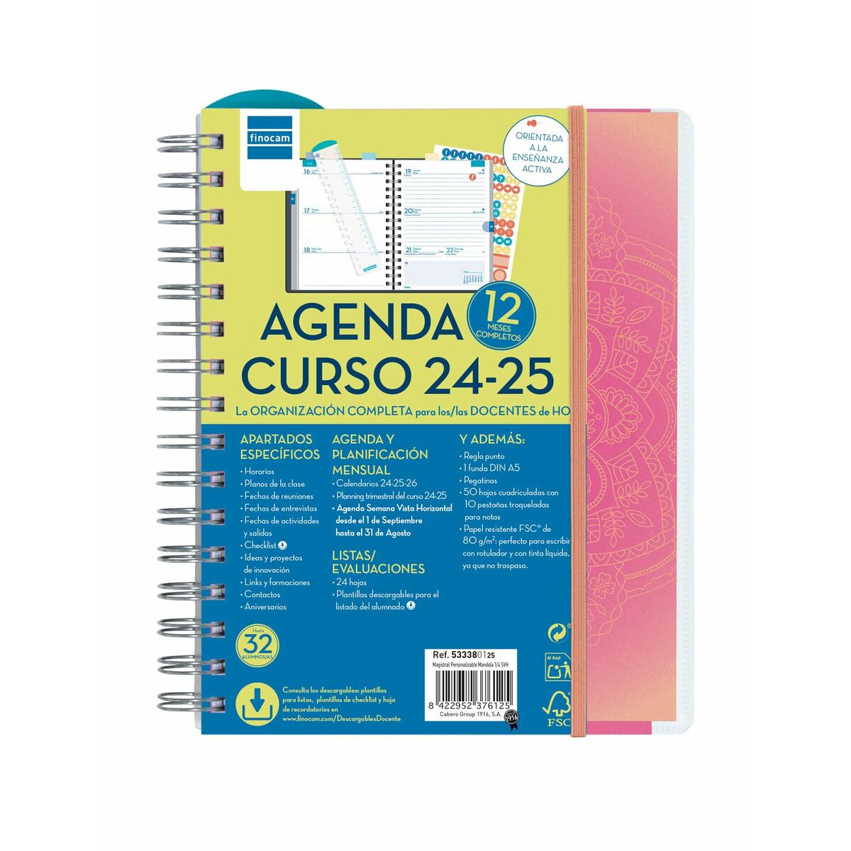 Diary Finocam Mandala Multicolour Quarto 15,5 x 21,2 cm 2024-2025 Teaching