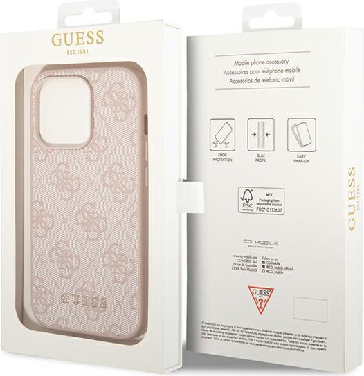 Guess GUHCP14LG4GFPI Apple iPhone 14 Pro pink hard case 4G Metal Gold Logo