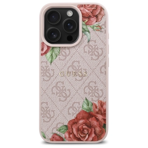 Guess GUHMP16LP4ROPEMCP Apple iPhone 16 Pro hardcase 4G Flowers Print MagSafe pink