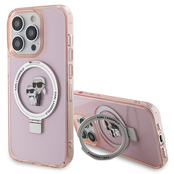 Karl Lagerfeld KLHMP15LHMRSKCP Apple iPhone 15 Pro hardcase Ring Stand Karl&Choupettte MagSafe pink