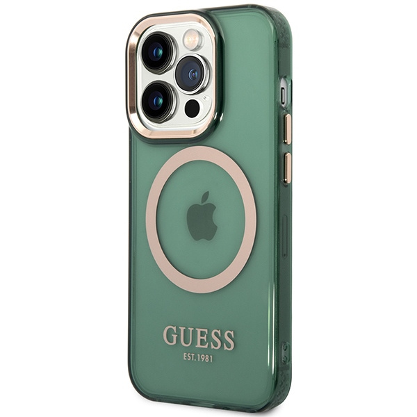 Guess GUHMP14XHTCMA Apple iPhone 14 Pro Max khaki hard case Gold Outline Translucent MagSafe