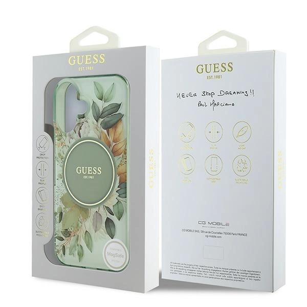 Guess GUHMP16MHFWBDCEN Apple iPhone 16 Plus hardcase IML Flower & Tonal Circle MagSafe green