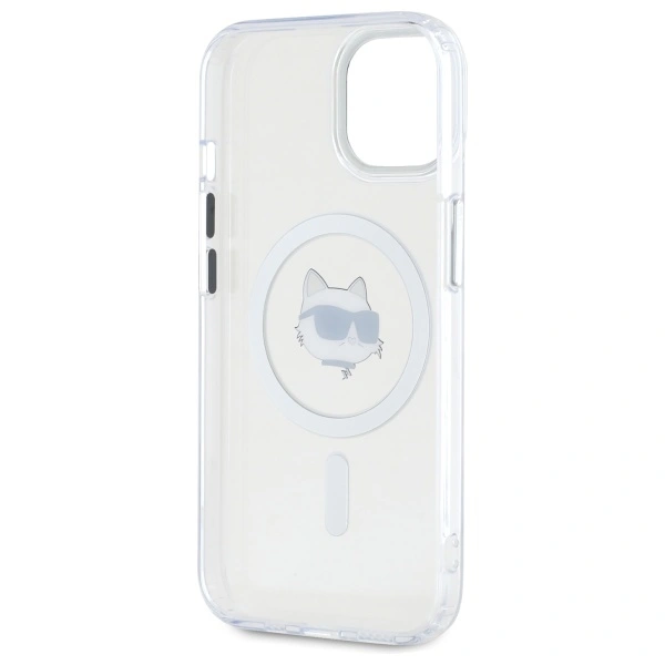 Karl Lagerfeld KLHMP15MHLSCHH Apple iPhone 15 Plus hardcase IML Metal Choupette Head MagSafe white