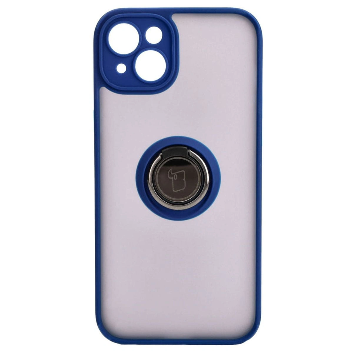 Bizon Case Hybrid Ring Apple iPhone 15 Plus smoky with a navy blue frame