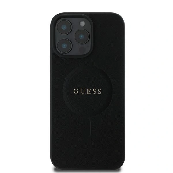 Case Guess GUHMP16XPSAHMCK Apple iPhone 16 Pro Max hardcase Saffiano Classic Logo MagSafe black