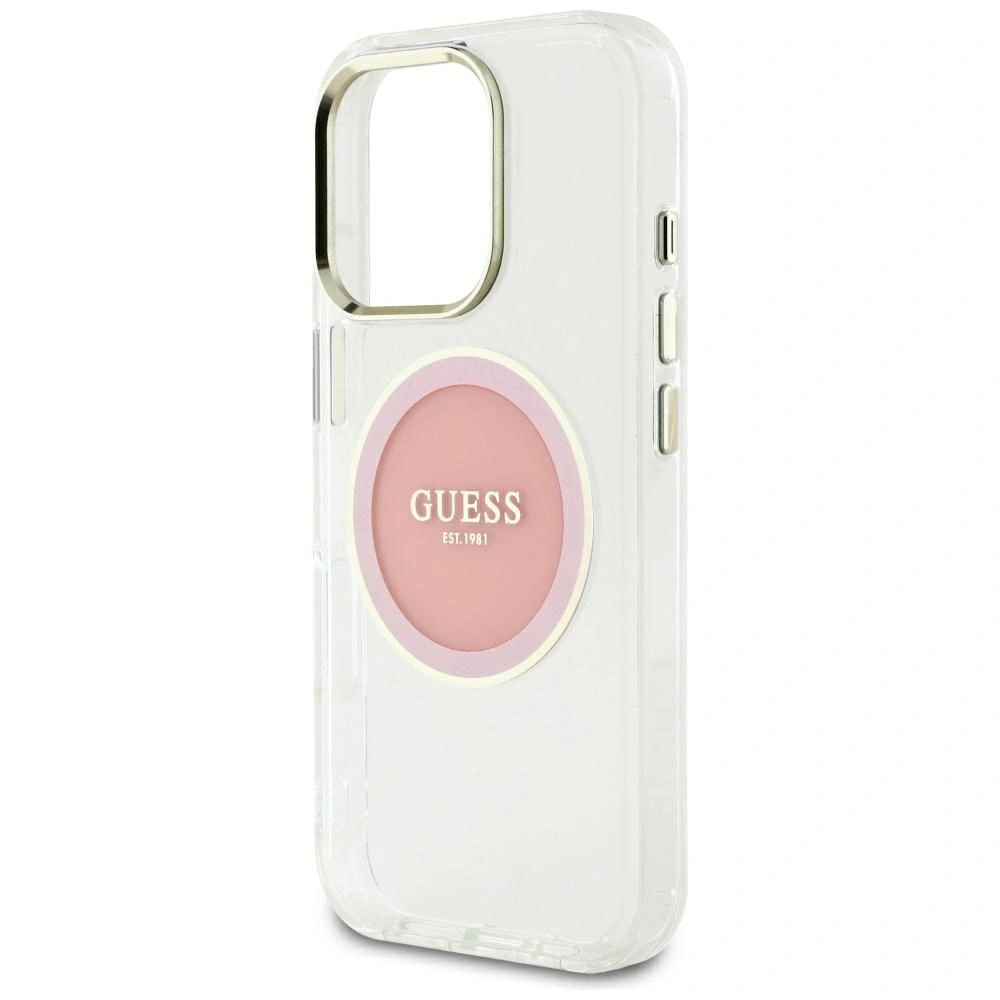 Etui Guess IML Metal Colored Circle Classic Logo MagSafe do Apple iPhone 16 Pro Max różowy