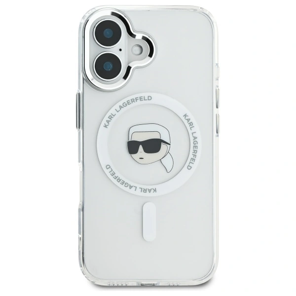 Karl Lagerfeld KLHMP16MHLSKIH Apple iPhone 16 Plus hardcase IML Metal Karl Head MagSafe white