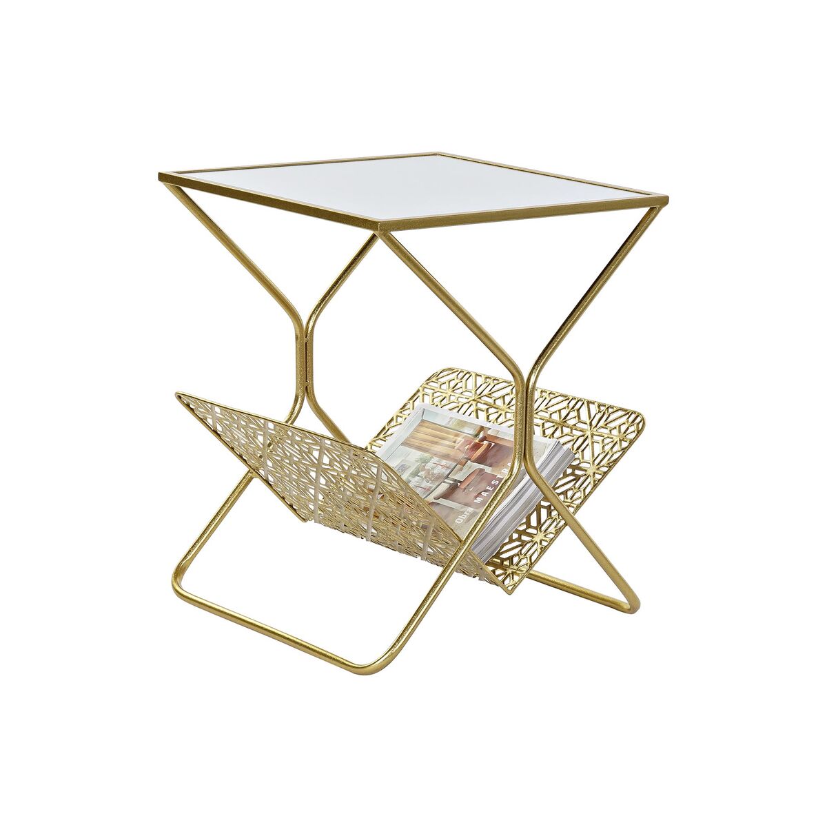 Magazine rack DKD Home Decor Mirror Golden Metal (45 x 45 x 55 cm)