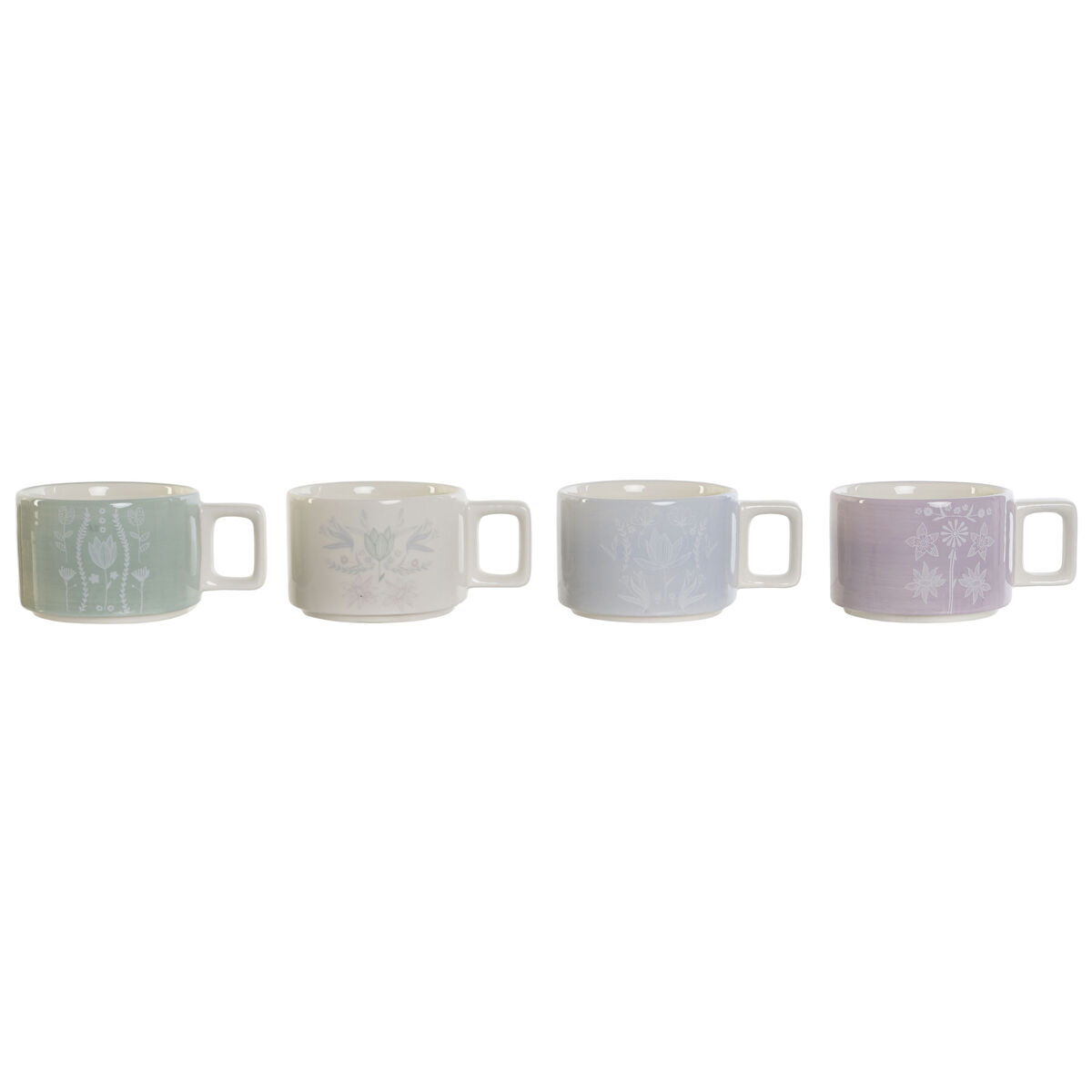 Piece Coffee Cup Set DKD Home Decor Green Sky blue Lilac Metal Bamboo 260 ml