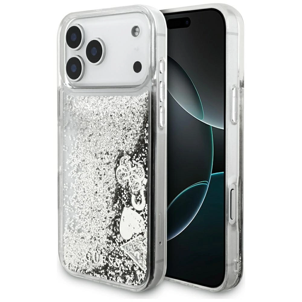 Etui Guess Liq. Glitter Charms do Apple iPhone 17 Pro Max srebrny