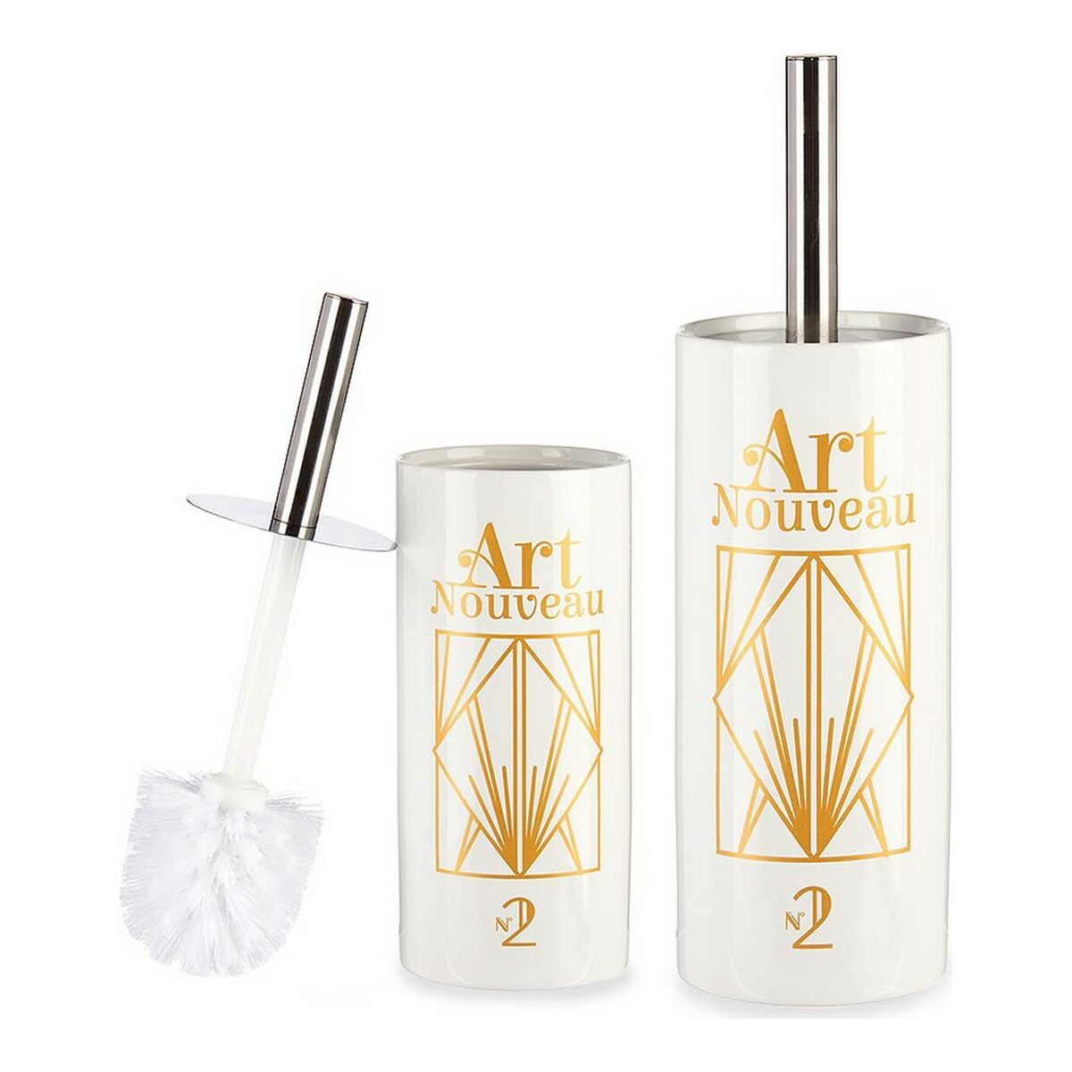 Toilet Brush Art Nouveau 9,6 x 32 x 9,6 cm Ceramic Silver Golden White