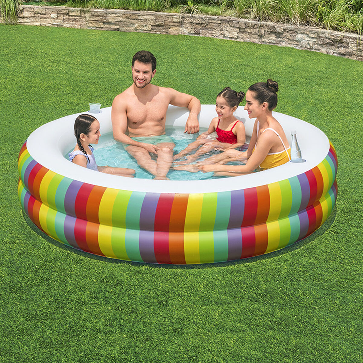 Inflatable Paddling Pool for Children Bestway 206 x 206 x 51 cm Rainbow