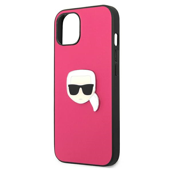 Karl Lagerfeld KLHCP13SPKMP Apple iPhone 13 mini pink hardcase Leather Ikonik Karl`s Head Metal