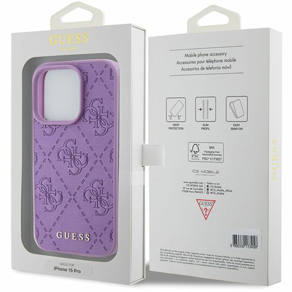 Guess GUHCP15LP4EPMU Apple iPhone 15 Pro hardcase Leather 4G Stamped light purple