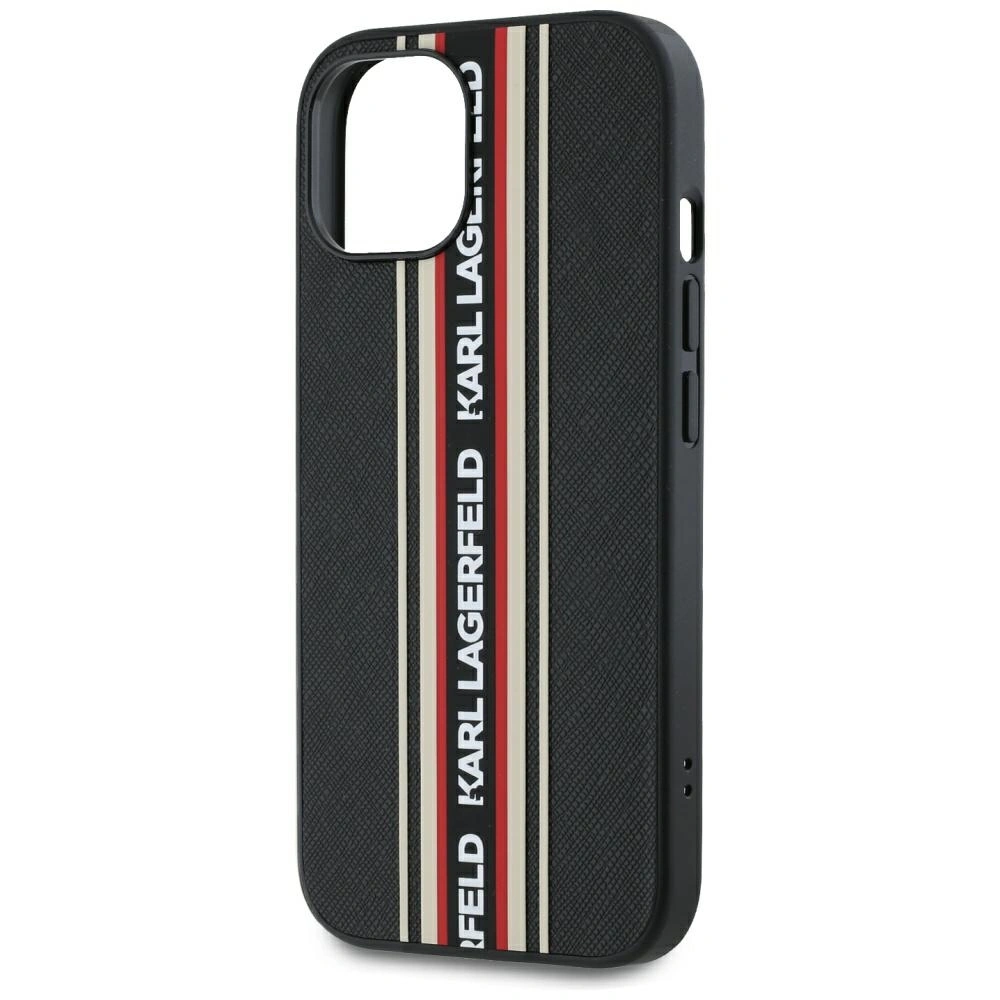 Etui Karl Lagerfeld Saffiano Athleisure Stripes Cord do Apple iPhone 15 czarno-czerwony