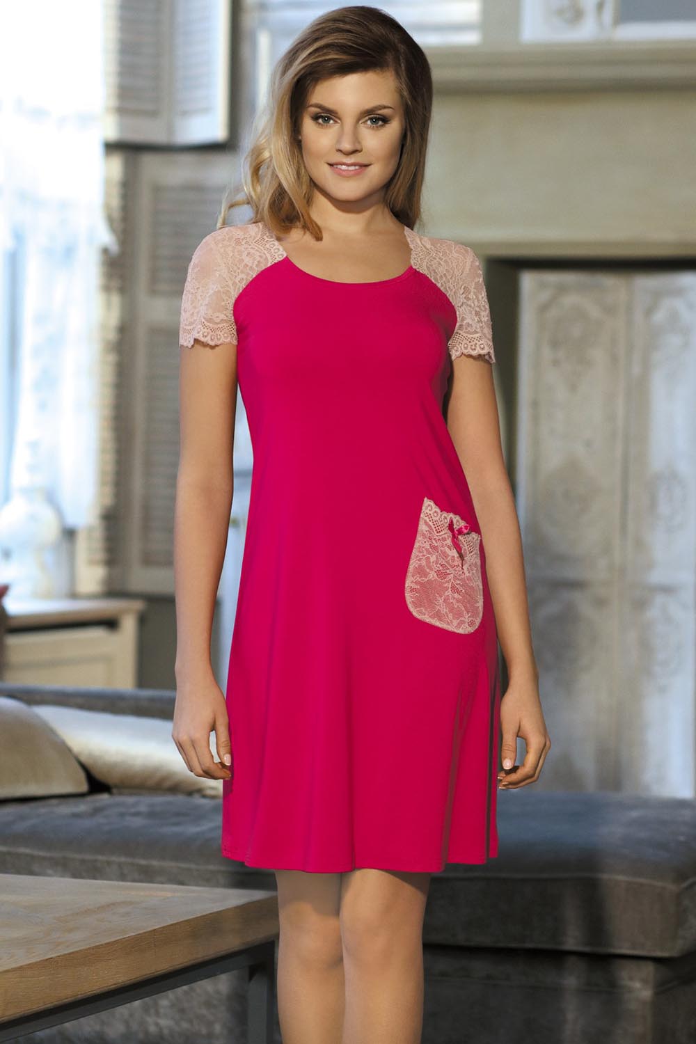 Nightshirt model 76573 Babella red Ladies