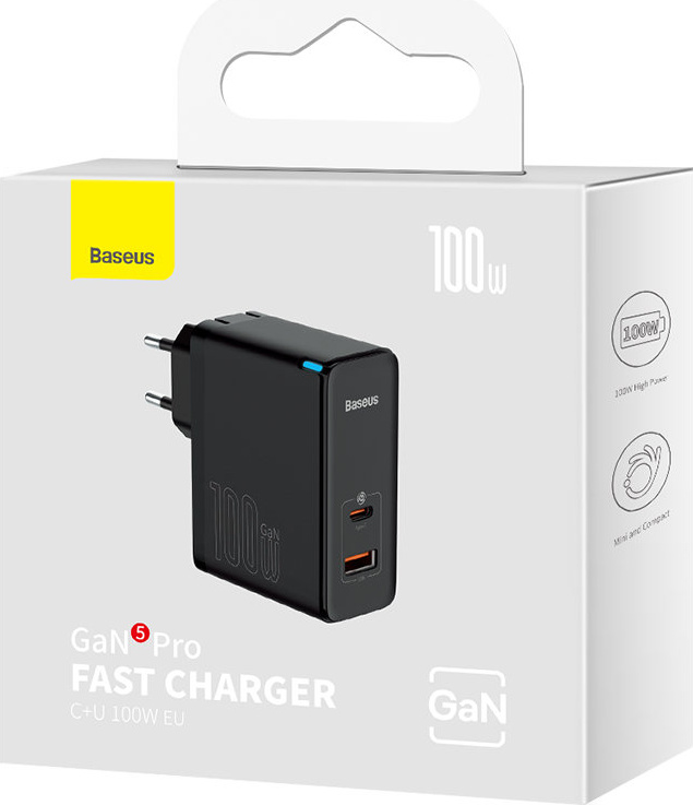 Baseus GaN5 Pro Wall Charger USB-C/USB 100W PD 3.0 QC4 .0+ AFC black