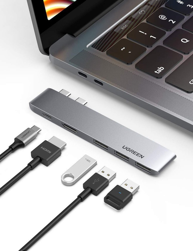 Ugreen HUB 2x USB Type C to USB-C PD (Thunderbolt 3, 100W, 4K @ 60 Hz, 10 Gbps) / HDMI 4K @ 30 Hz / 3x USB 3.0 for MacBook gray