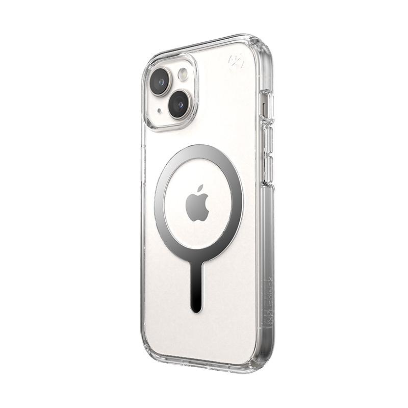Speck Presidio Perfect-Clear MagSafe Apple iPhone 15 (Clear/Chrome Finish/Serene Silver)